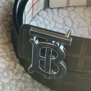 Burberry Black Check Monogram Men's Belt with Silver TB Buckle
